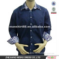 100%Organic cotton High quality Fancy dark blue men shirt with Double collar and Embroidered logo